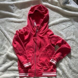 Lululemon Scuba Zip Hoodie – Pink & White | Size 6 Medium | Cotton Blend |